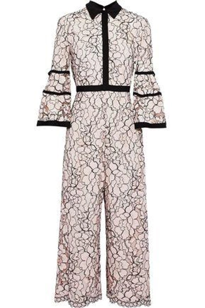 Shop Lela Rose Woman Cropped Corded Lace Jumpsuit Pastel Pink