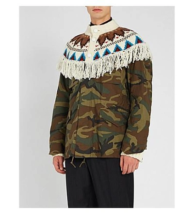 Shop Sacai Overlay Cotton And Wool-blend Jacket In Off White Khaki