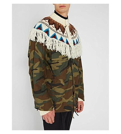 Shop Sacai Overlay Cotton And Wool-blend Jacket In Off White Khaki