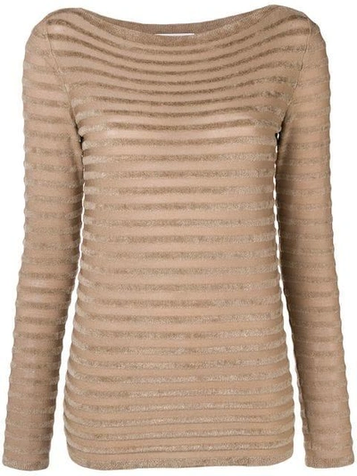 Shop Max Mara Textured Stripe Sweater In Brown