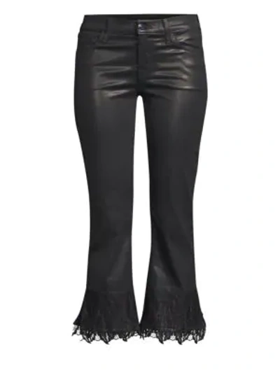 Shop J Brand Selena Mid-rise Lace-hem Cropped Bootcut Jeans In Black Out