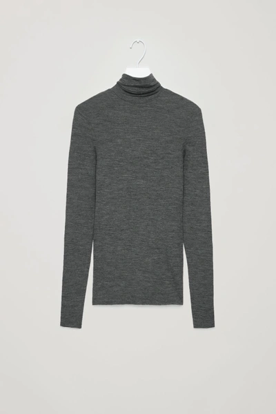 Shop Cos Fine Roll-neck Wool Top In Grey