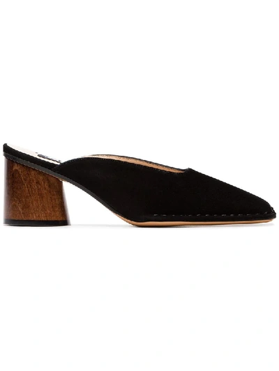 Shop Jacquemus Black Sabah 75 Square Toe Suede Mules