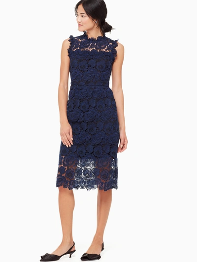 Shop Kate Spade Bicolor Lace Midi Dress In Adriatic Blue/rich Ink