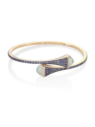 Shop Marli Cleo By  18k Rose Gold & Sapphire Blue Bangle Bracelet