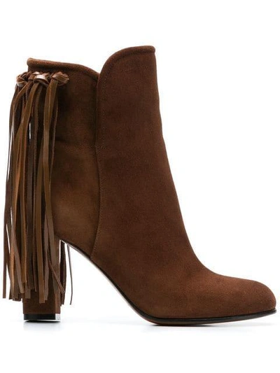 Shop Etro Fringed Booties In Brown