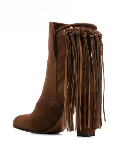 Shop Etro Fringed Booties In Brown