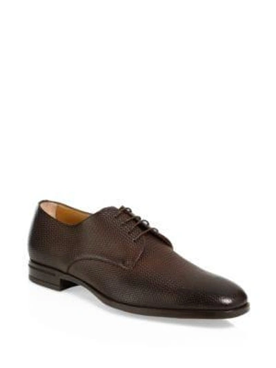 Shop Hugo Boss Kensington Printed Derby Shoes In Dark Brown