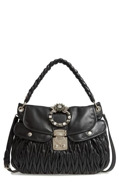 Shop Miu Miu Matelasse Lambskin Leather Shoulder Bag - Black In Nero