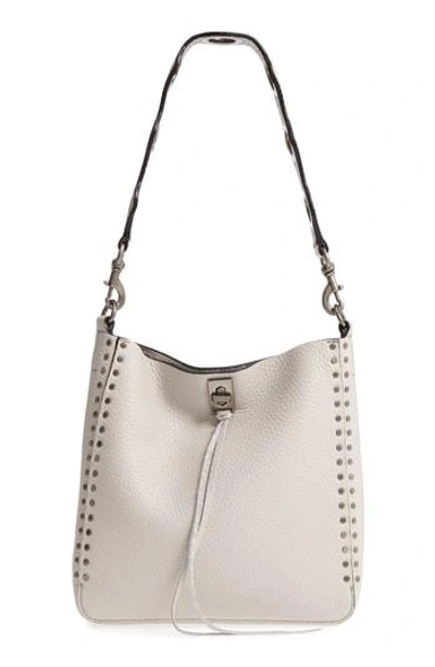 Shop Rebecca Minkoff Small Darren Deerskin Leather Feed Bag - Grey In Putty