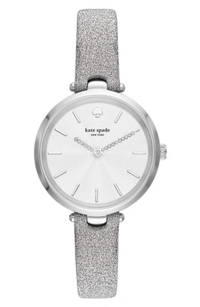 Shop Kate Spade Holland Glitter Strap Watch, 34mm In Silver Glitter/ White/ Silver