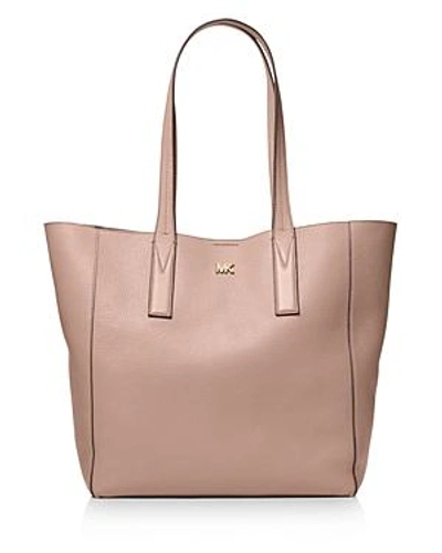 Shop Michael Michael Kors Junie Large Leather Tote In Fawn Pink/gold