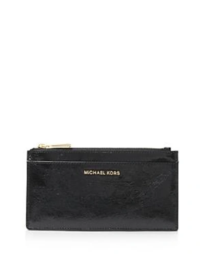 Shop Michael Michael Kors Money Pieces Large Slim Leather Card Case In Black/gold