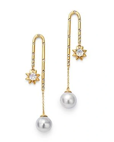 Shop Suel Blackened 18k Yellow Gold Cosmic Diamond & South Sea Baroque Pearl Drop Earrings In White/gold
