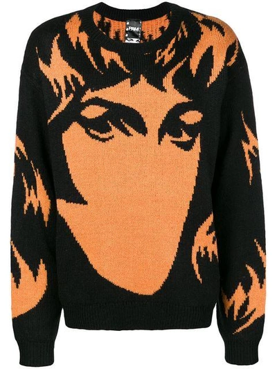Shop Perks And Mini Pam  Face Printed Sweater - Black