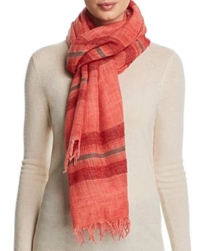 Shop Eileen Fisher Metallic Striped Fringe Scarf In Red Lory