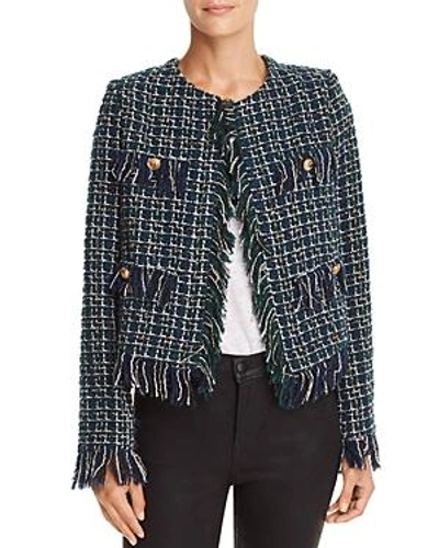 Shop Joa Fringed Tweed Jacket In Green