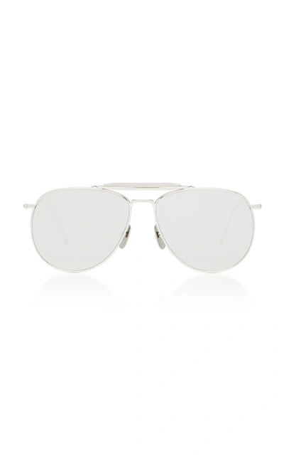 Shop Thom Browne Mirrored Aviator Sunglasses In Silver