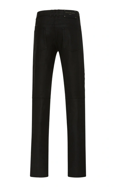Shop Balmain Skinny-fit Zip-detailed Distressed Stretch-denim Jeans In Black