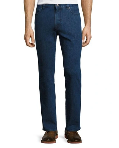 Shop Ermenegildo Zegna Stretch-denim Straight Regular-fit Jeans In Blue