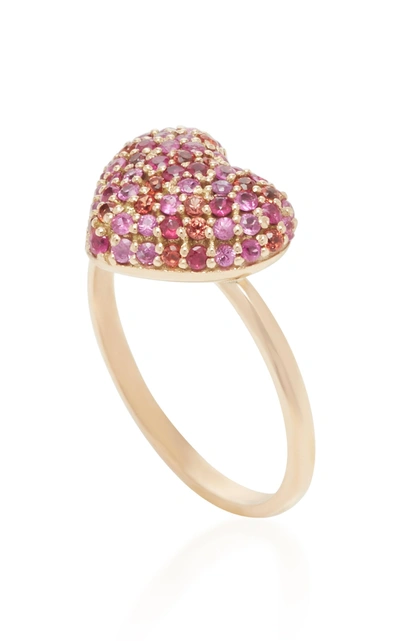 Shop She Bee 14k Gold And Sapphire Heart Ring In Pink