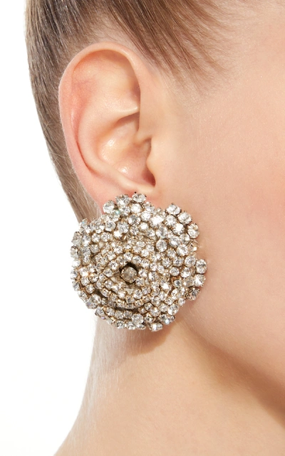 Shop Rebecca De Ravenel Ava Floral Crystal Earrings In White