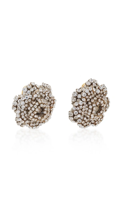 Shop Rebecca De Ravenel Ava Floral Crystal Earrings In White