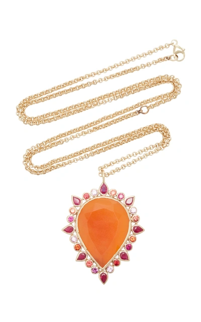 Shop She Bee 14k Gold And Carnelian Pendant Necklace In Orange