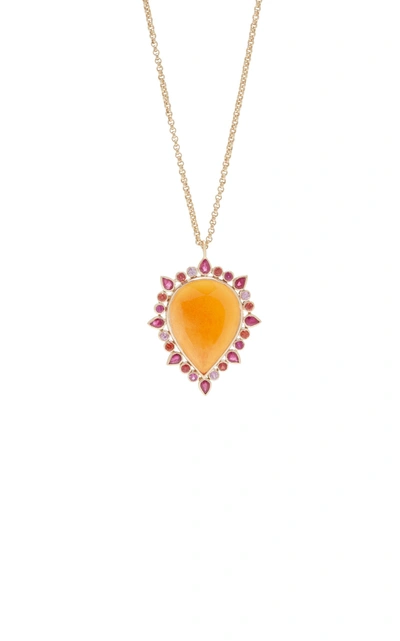 Shop She Bee 14k Gold And Carnelian Pendant Necklace In Orange