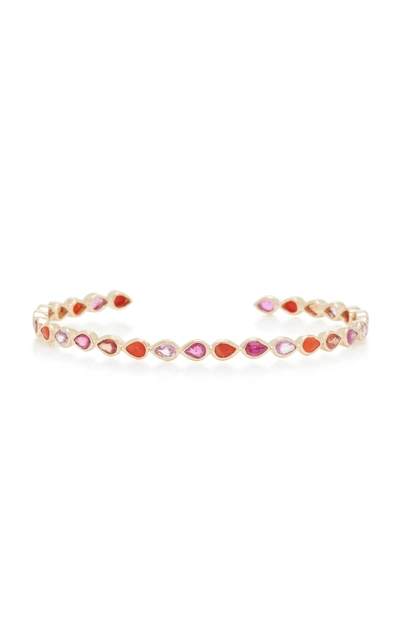 Shop She Bee 14k Gold, Coral, Ruby, And Sapphire Bangle In Red