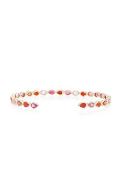 Shop She Bee 14k Gold, Coral, Ruby, And Sapphire Bangle In Red