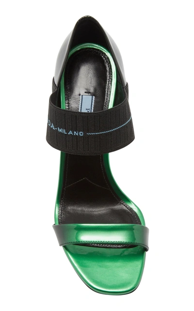 Shop Prada Glossy Mid Heel Sandal In Green