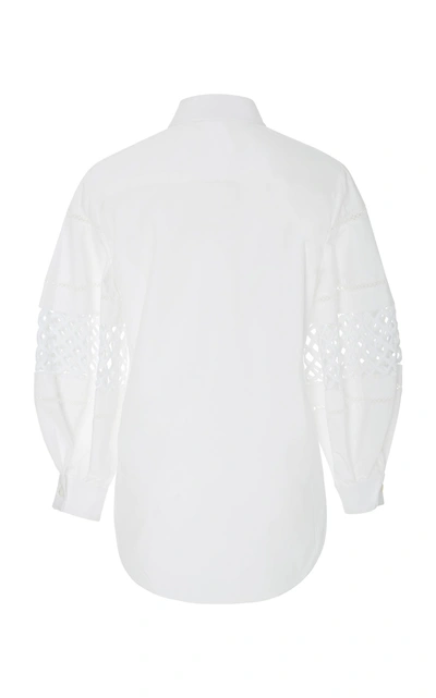 Shop Carolina Herrera Lattice-detailed Cotton-poplin Shirt In White