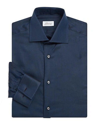 Shop Brioni Cotton Silk Dress Shirt In Night Blue