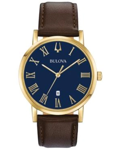 Shop Bulova Men's American Clipper Brown Leather Strap Watch 40mm