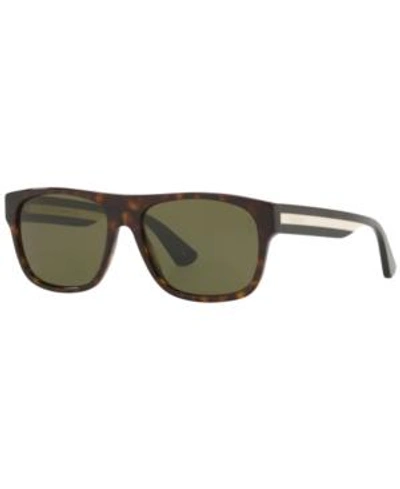 Shop Gucci Sunglasses, Gg0341s 56 In Tortoise / Green