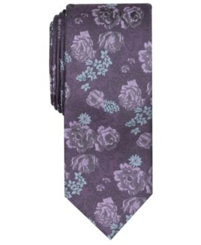 Shop Tallia Men's Whitten Floral Slim Tie In Plum