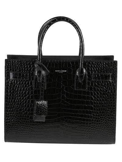 Shop Saint Laurent Croc Effect Small Sac De Jour Tote Bag In Black