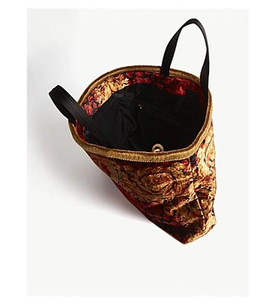 Shop Versace Velvet Barocco Pillow Talk Tote Bag In Red Blk Gld