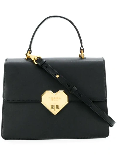 Shop Tosca Blu Heart Lock Tote In Black