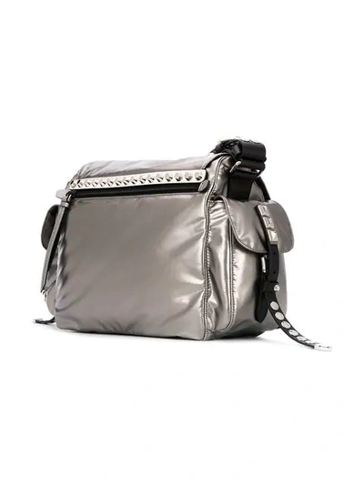 Shop Prada Studded Shoulder Bag - Grey