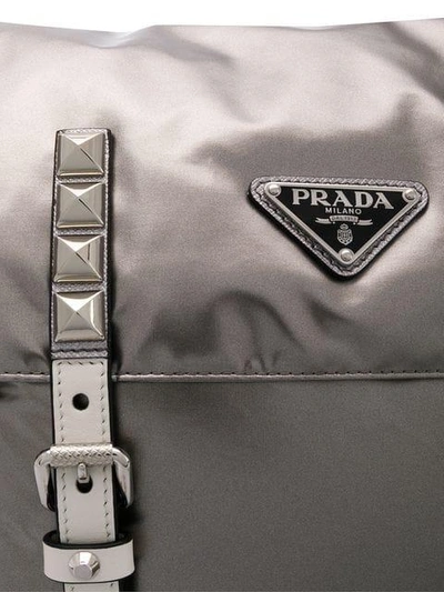 Shop Prada Studded Shoulder Bag - Grey