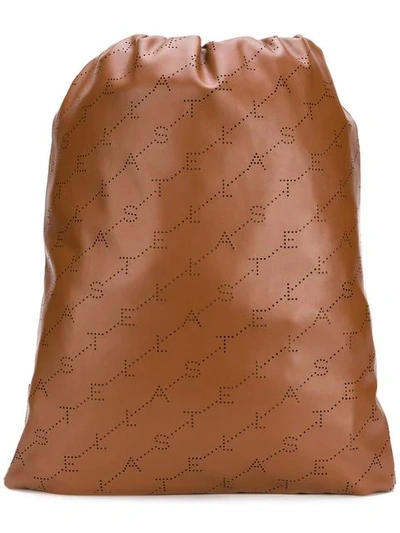 Shop Stella Mccartney Logo Perforated Drawstring Backpack In Brown