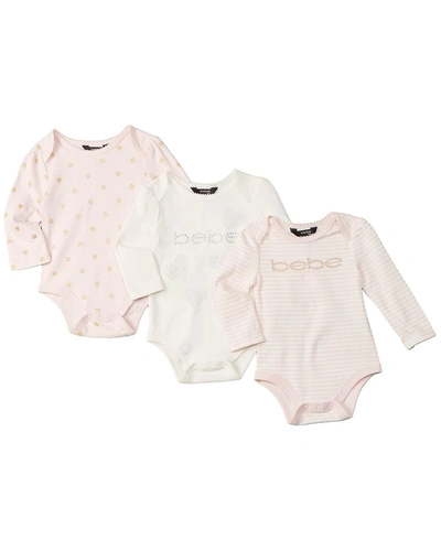 Shop Bebe 3pc Heart & Stripe Bodysuit Set In Pink