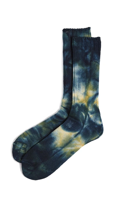 Shop Anonymous Ism Uneven Dye Crew Socks In Yellow