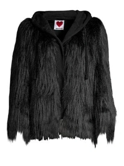 Shop House Of Fluff Hooded Faux Fur Jacket In Black
