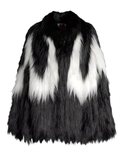 Shop House Of Fluff Convertible Cape Faux Fur Jacket In Black White