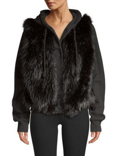 Shop House Of Fluff Hooded Faux Fur Sweatshirt Jacket In Black