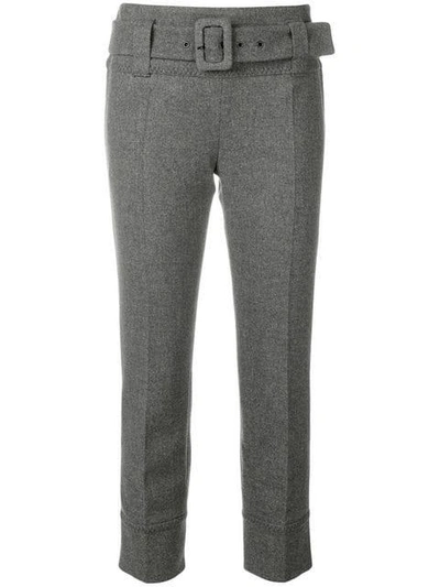 Shop Prada Belted Crop Trousers - Grey