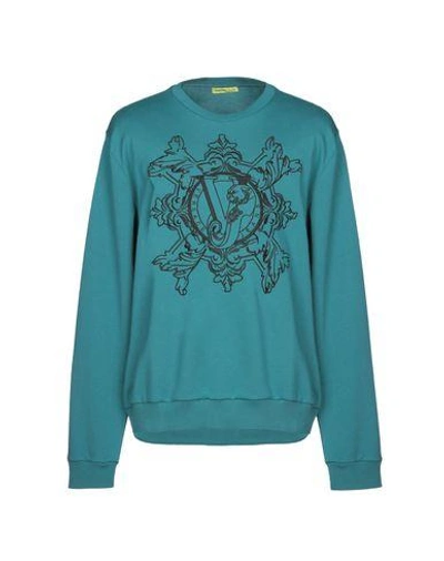 Shop Versace Jeans Sweatshirt In Deep Jade